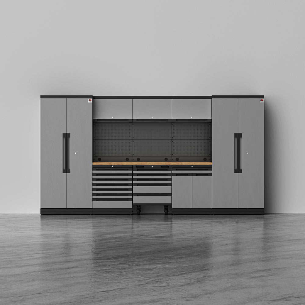 TITAN 2 — 22-Piece Garage Cabinet Set, 7-Drawer + Cart | GarageBaseSystems Garagebasesystems