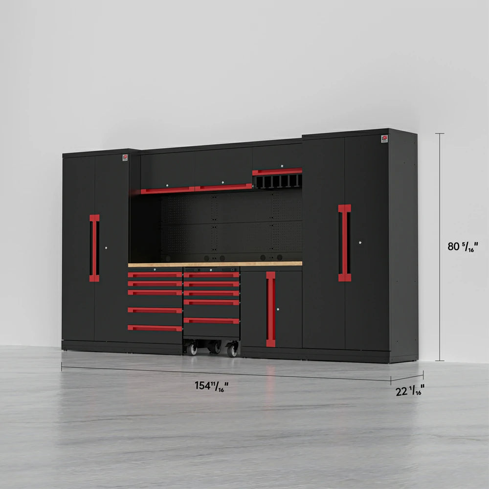 TITAN 3 — 22-Piece Steel Garage Cabinets, Cart + Power Tool Rack | GarageBaseSystems Garagebasesystems