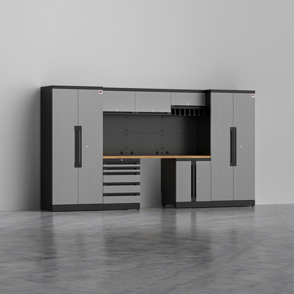 ATLAS 2 — 21-Piece Modular Garage Cabinets with Tool Rack | GarageBaseSystems Garagebasesystems