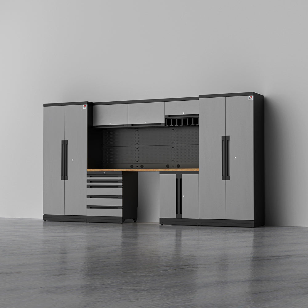 ATLAS 2 — 21-Piece Modular Garage Cabinets with Tool Rack | GarageBaseSystems Garagebasesystems
