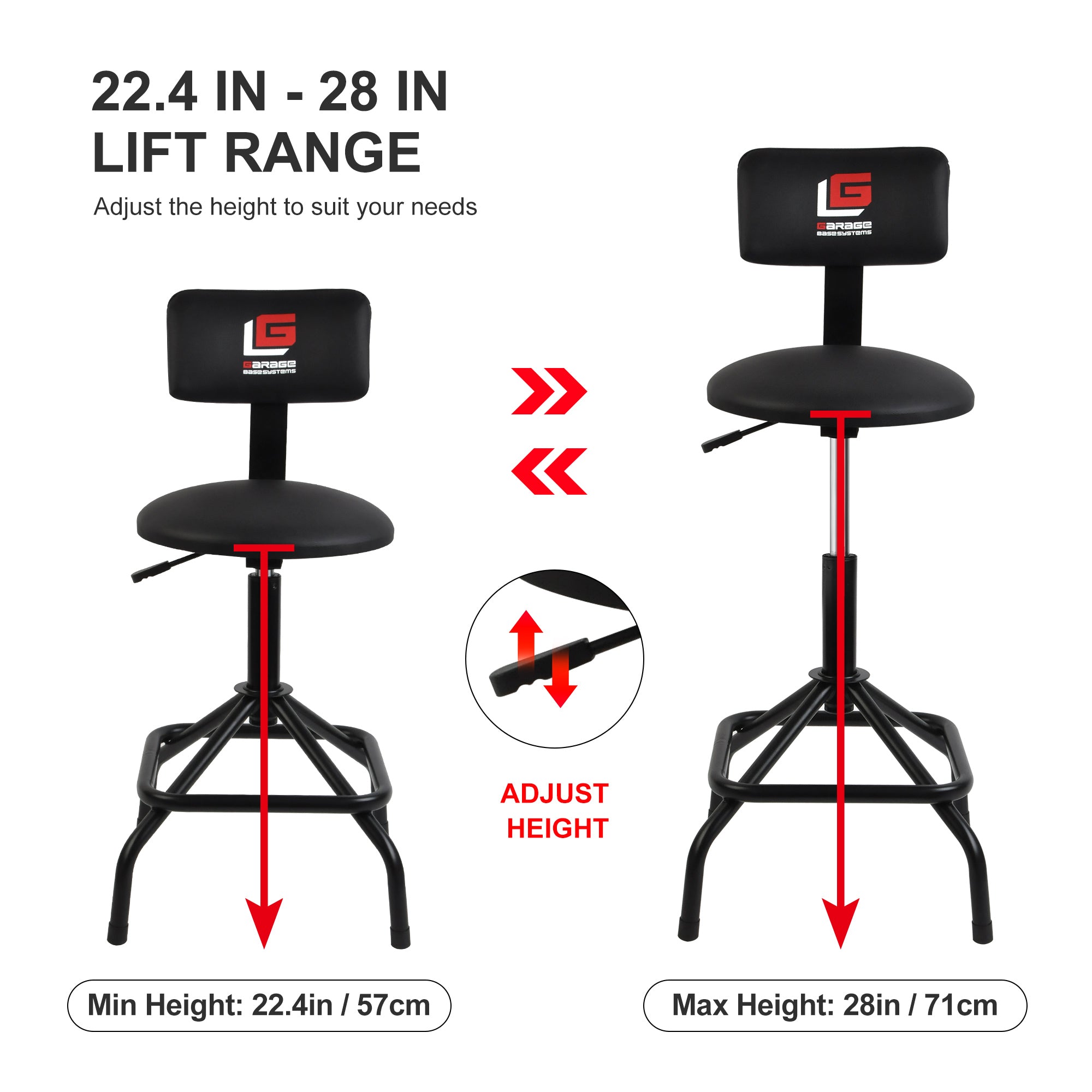 Adjustable Height Swivel Garage Stool Garagebasesystems