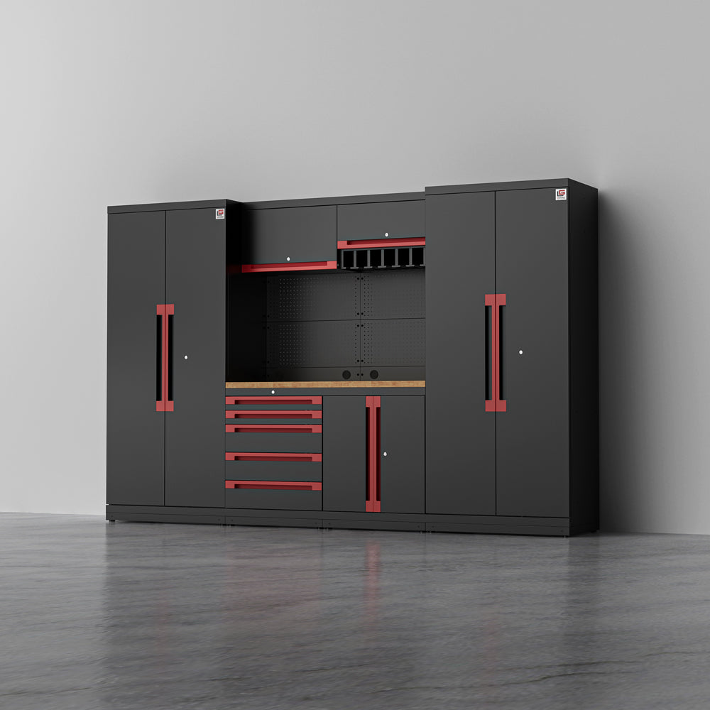 KRONOS 2 — 17-Piece Steel Garage Cabinets with Power Tool Rack | GarageBaseSystems Garagebasesystems