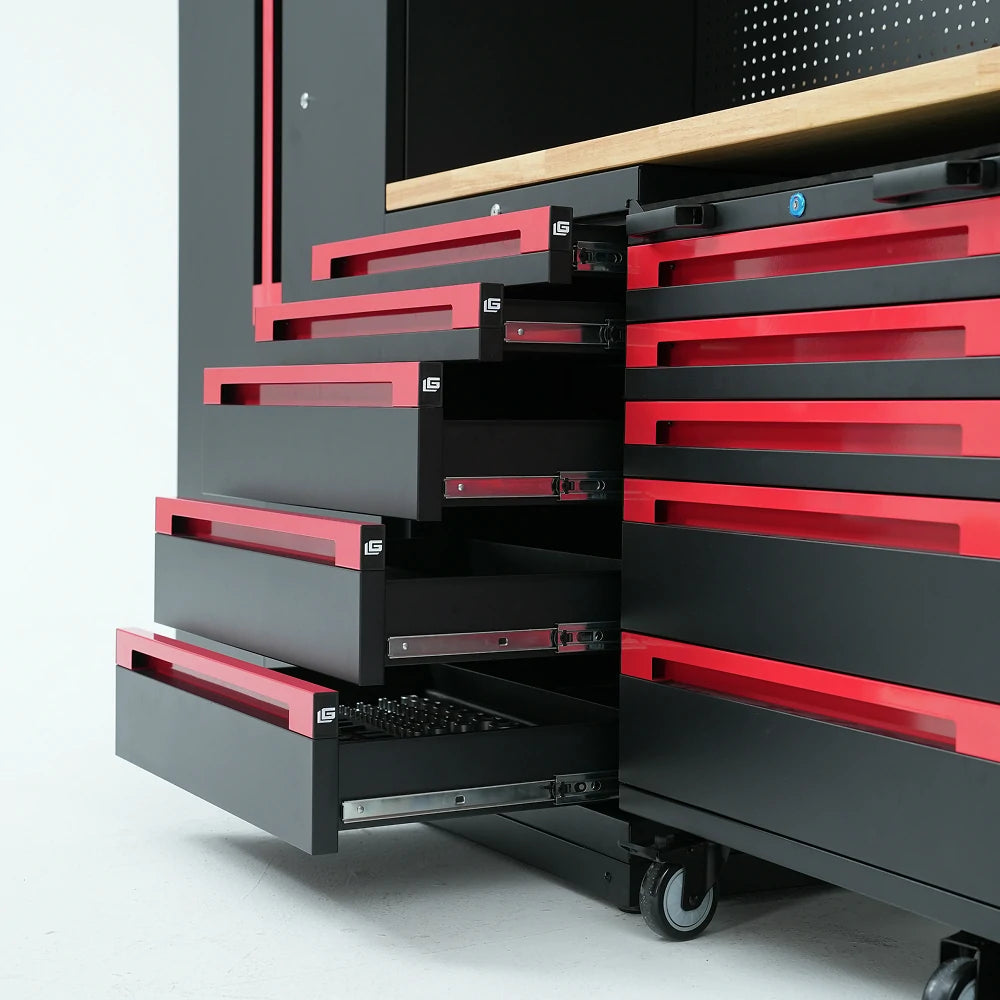 TITAN 3 — 22-Piece Steel Garage Cabinets, Cart + Power Tool Rack | GarageBaseSystems Garagebasesystems