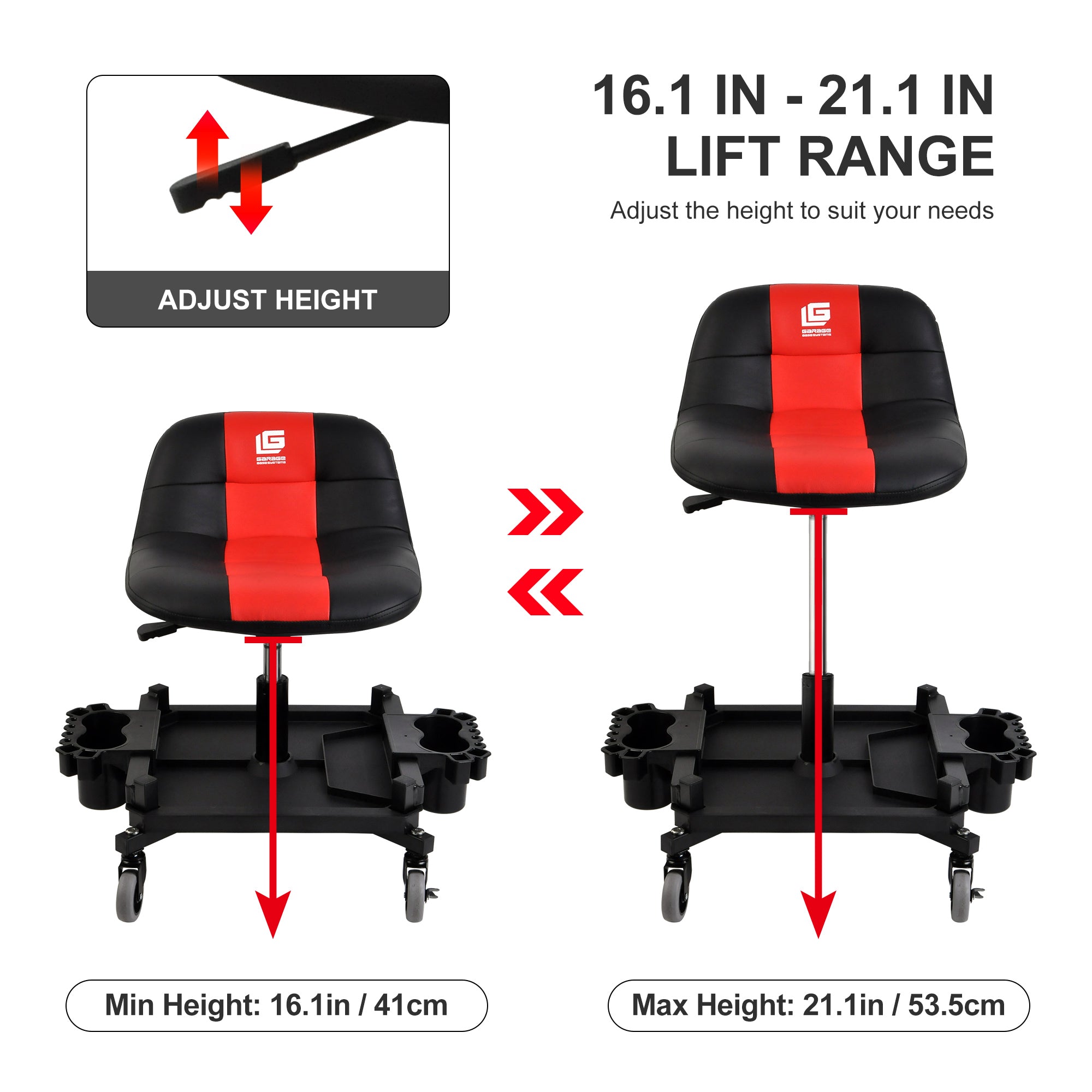 Adjustable Height Pneumatic Rolling Garage Stool Garagebasesystems