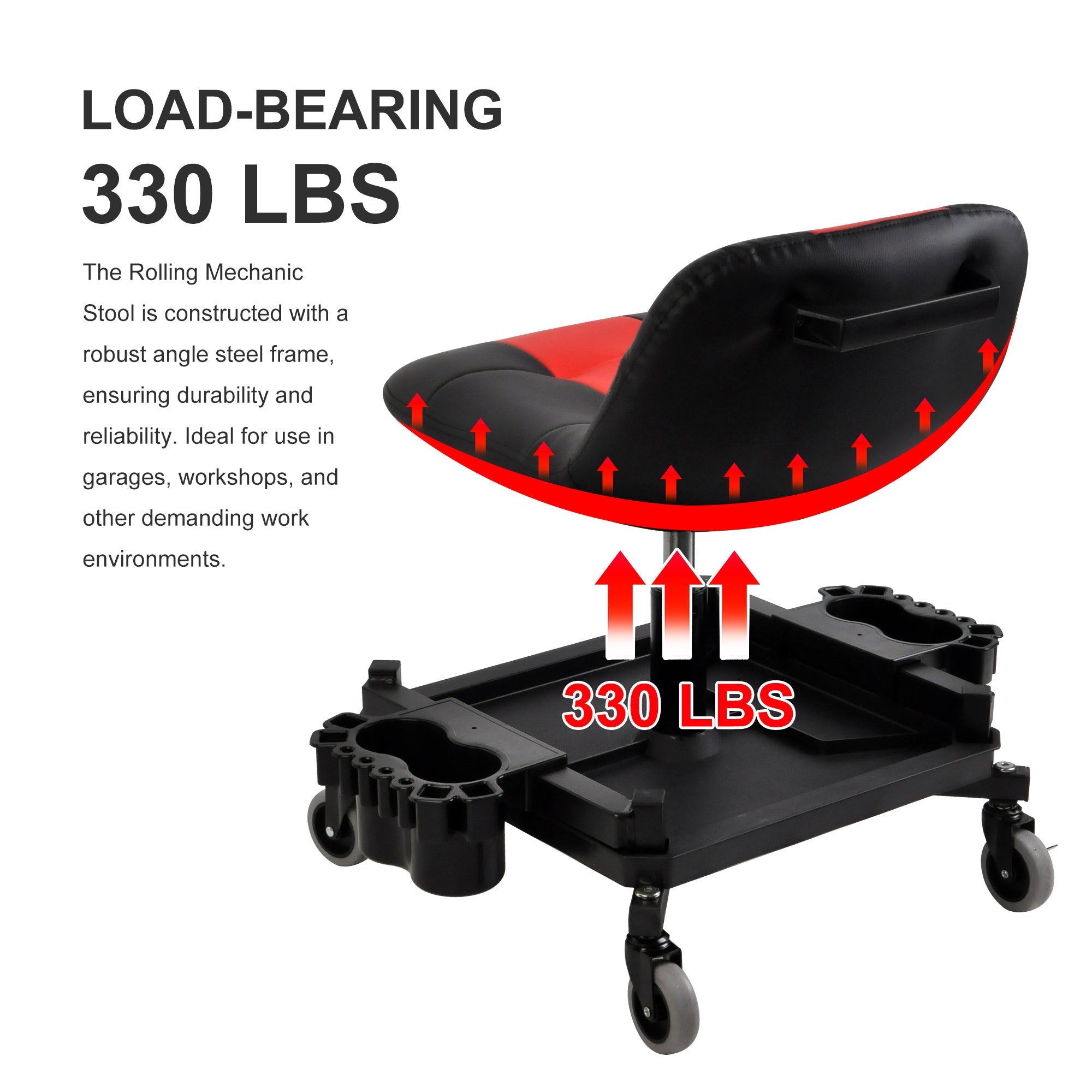 Adjustable Height Pneumatic Rolling Garage Stool Garagebasesystems