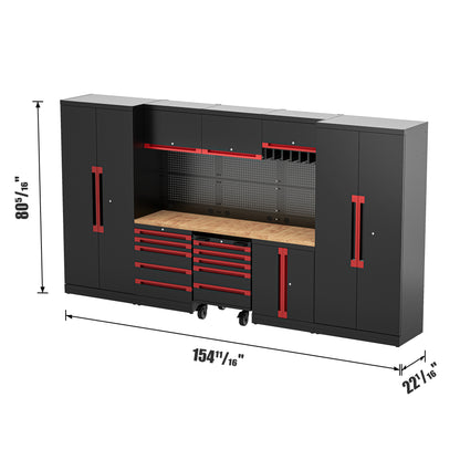Fully-Welded 22PC Garage Modular Cabinets 19-21 Gauge Steel
