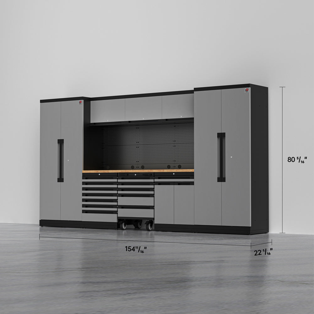 TITAN 2 — 22-Piece Garage Cabinet Set, 7-Drawer + Cart | GarageBaseSystems Garagebasesystems