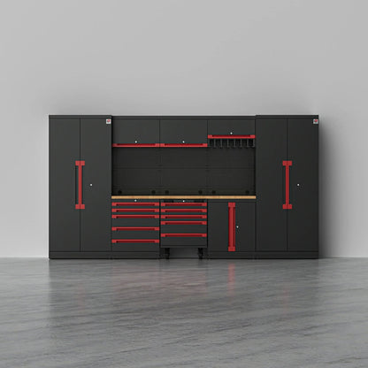 TITAN 3 — 22-Piece Steel Garage Cabinets, Cart + Power Tool Rack | GarageBaseSystems Garagebasesystems