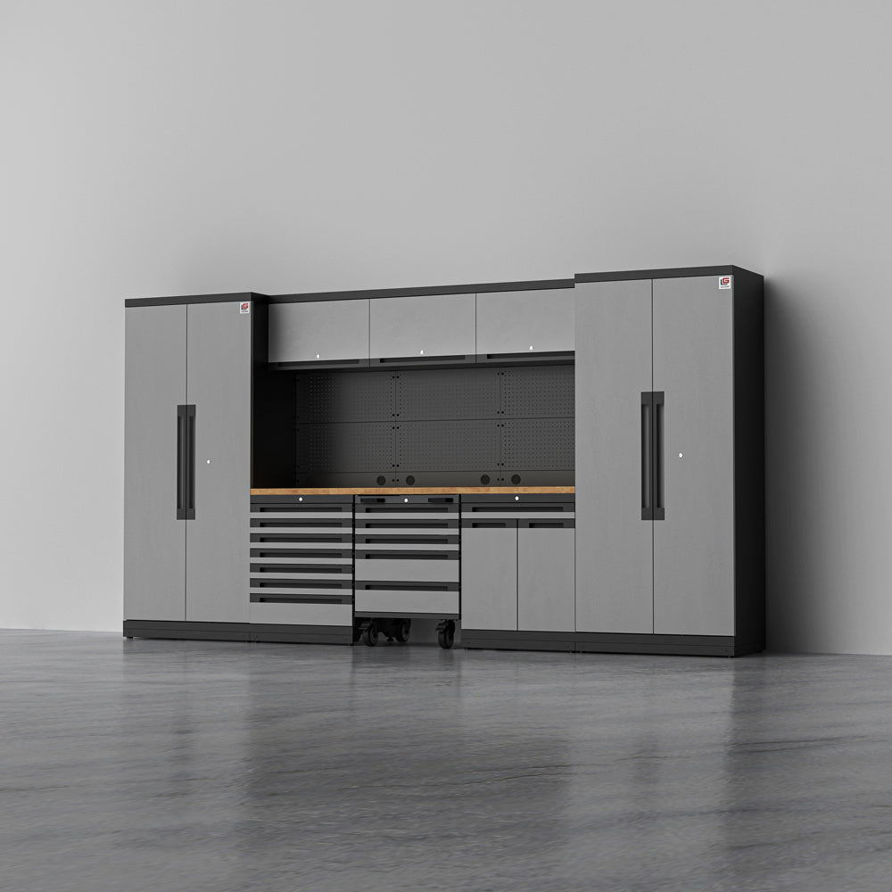 TITAN 2 — 22-Piece Garage Cabinet Set, 7-Drawer + Cart | GarageBaseSystems Garagebasesystems