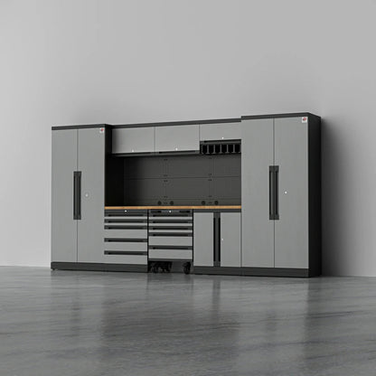 TITAN 3 — 22-Piece Steel Garage Cabinets, Cart + Power Tool Rack | GarageBaseSystems Garagebasesystems
