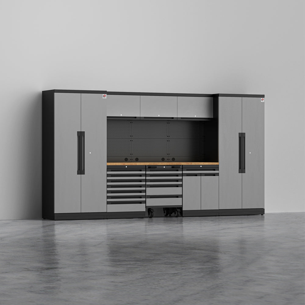 TITAN 2 — 22-Piece Garage Cabinet Set, 7-Drawer + Cart | GarageBaseSystems Garagebasesystems