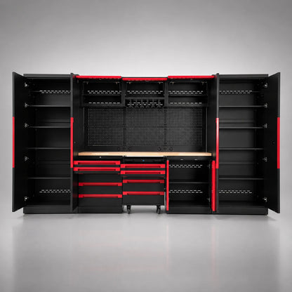 TITAN 3 — 22-Piece Steel Garage Cabinets, Cart + Power Tool Rack | GarageBaseSystems Garagebasesystems