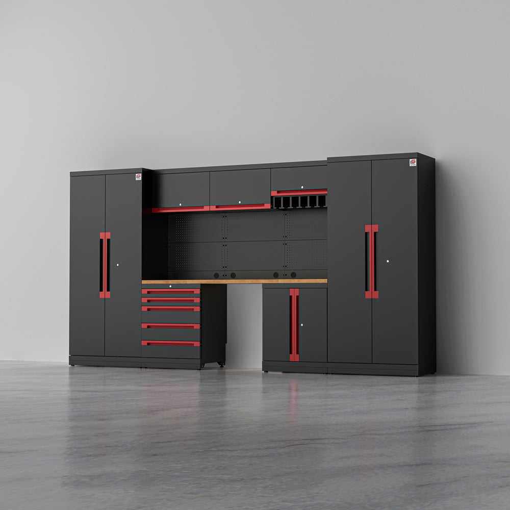 ATLAS 2 — 21-Piece Modular Garage Cabinets with Tool Rack | GarageBaseSystems Garagebasesystems