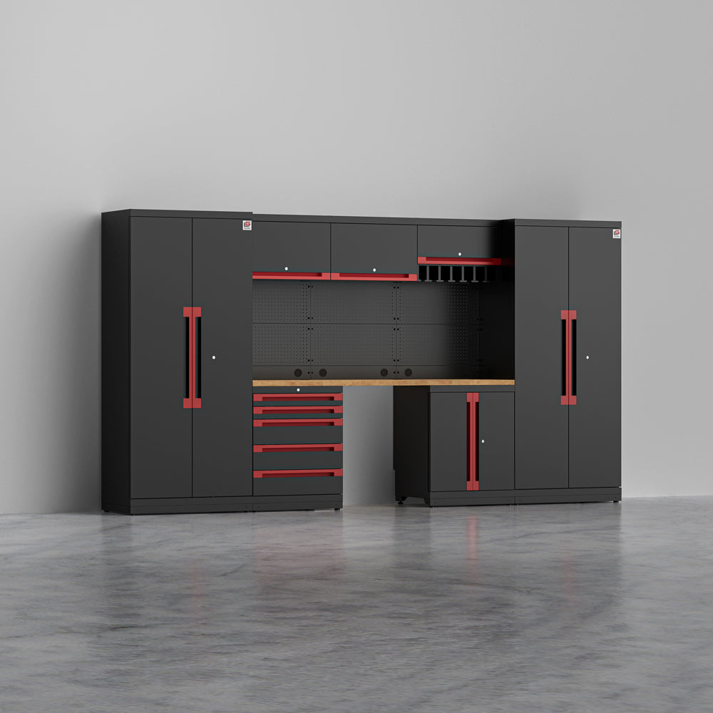 ATLAS 2 — 21-Piece Modular Garage Cabinets with Tool Rack | GarageBaseSystems