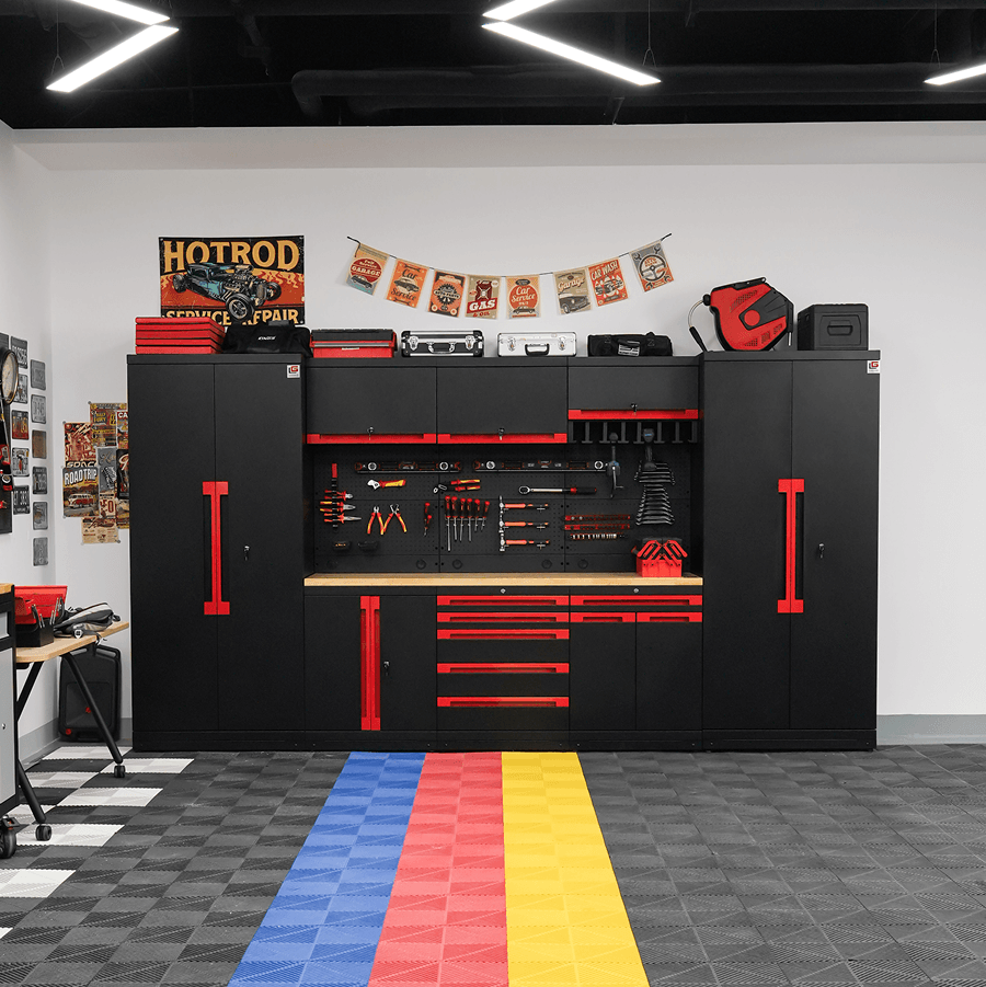 Gararich Modular garage cabinet system w/tool rack, 154"W × 22"D × 80"H Gararich