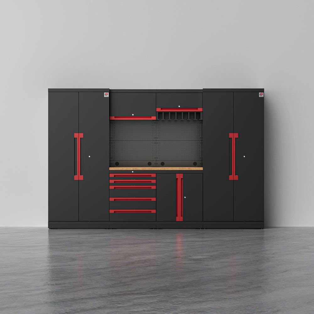 KRONOS 2 — 17-Piece Steel Garage Cabinets with Power Tool Rack | GarageBaseSystems Garagebasesystems