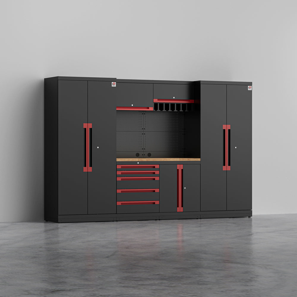 KRONOS 2 — 17-Piece Steel Garage Cabinets with Power Tool Rack | GarageBaseSystems Garagebasesystems