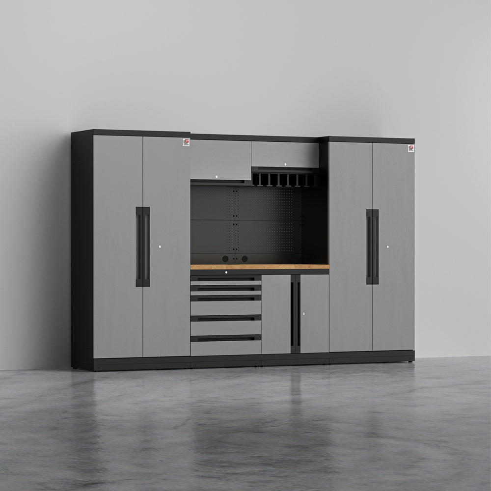 KRONOS 2 — 17-Piece Steel Garage Cabinets with Power Tool Rack | GarageBaseSystems Garagebasesystems