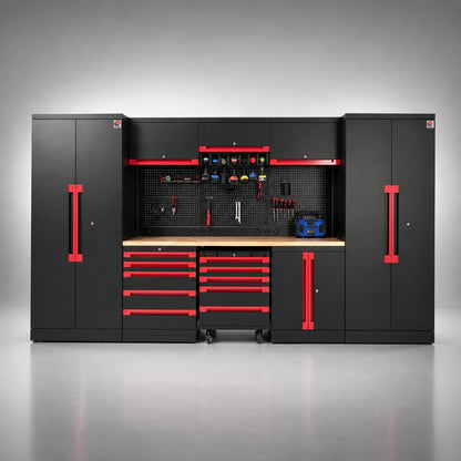 TITAN 3 — 22-Piece Steel Garage Cabinets, Cart + Power Tool Rack | GarageBaseSystems Garagebasesystems